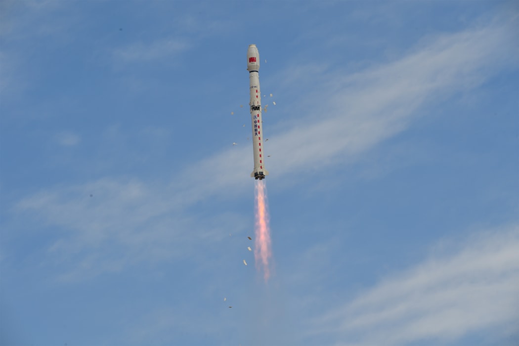 A Long March-4C rocket carrying the Yaogan-34 02 satellite blasts off from the Jiuquan Satellite Launch Center in northwest China, March 17, 2022.