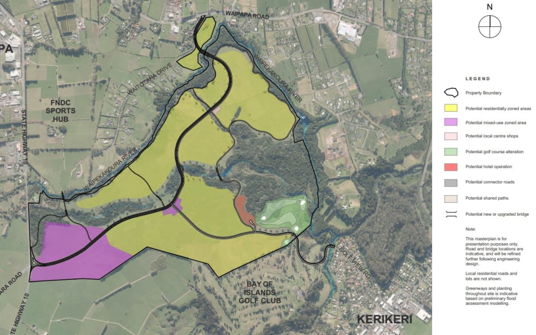Aerial image showing the location of the proposed development relative to Kerikeri and Waipapa