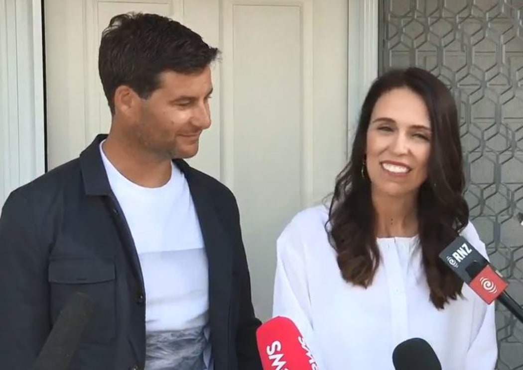 Prime Minister Jacinda Ardern and partner Clarke Gayford on the baby news.