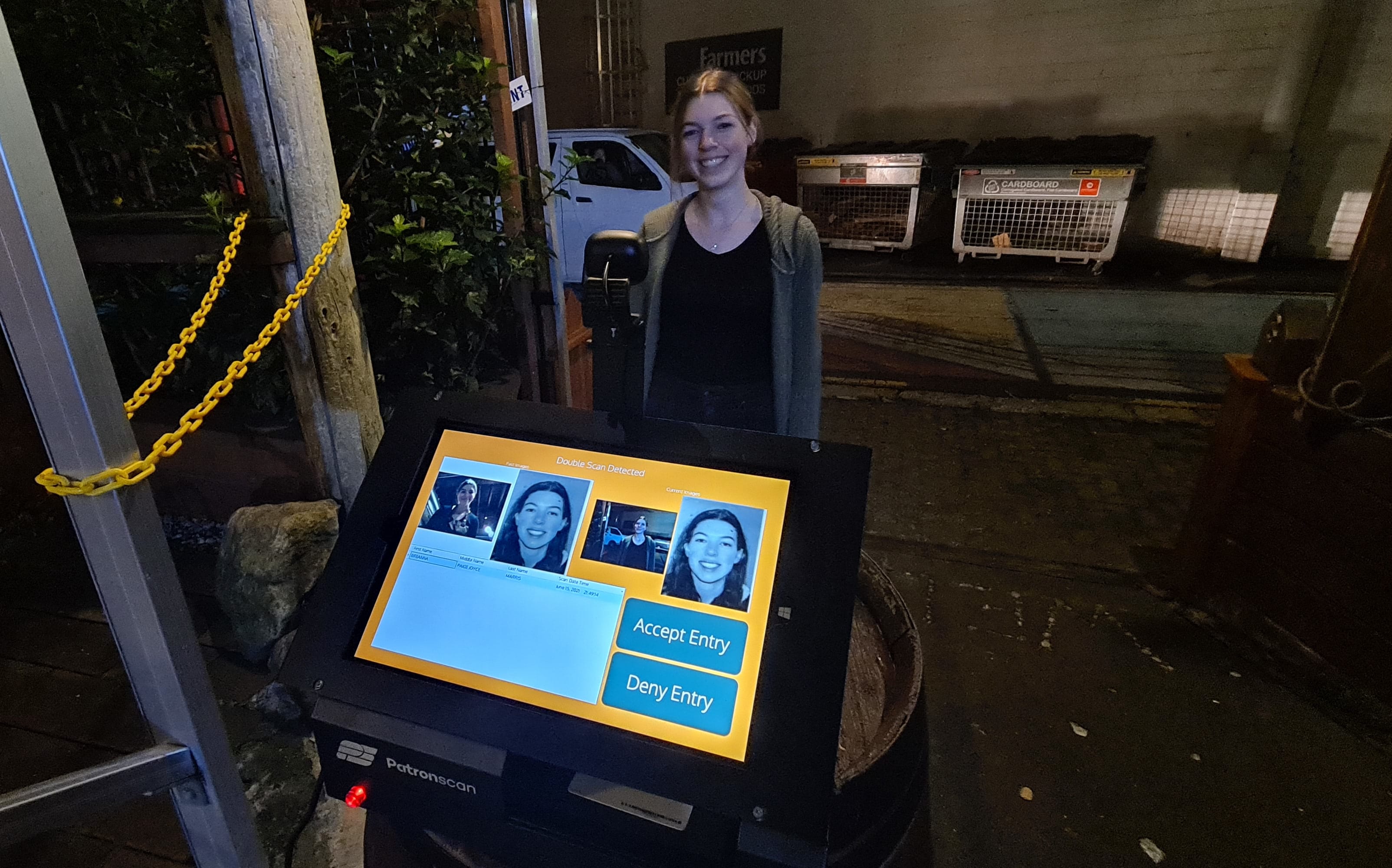 Whangārei bar The Butter Factory employee Breanna Marris demonstrates how the Patronscan system works.