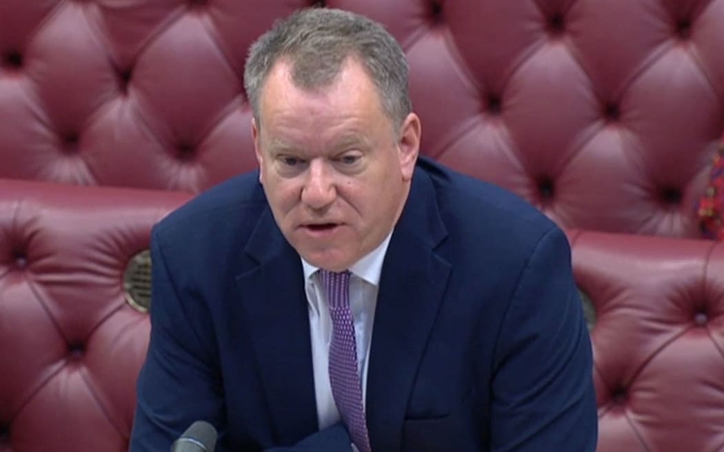 A video grab from footage broadcast by the UK Parliament's Parliamentary Recording Unit (PRU) shows Britain's Minister of State, Cabinet Office David Frost answering Brexit-related questions  in the House of Lords in London on November 18, 2021.