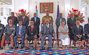 His Excellency the President, Ratu Naiqama Lalabalavu, First Lady Emily Lalabalavu, Prime Minister Honourable Sitiveni Rabuka with Deputy Prime Ministers, Cabinet Ministers and the newly sworn-in Ministers and Assistant Ministers at State House