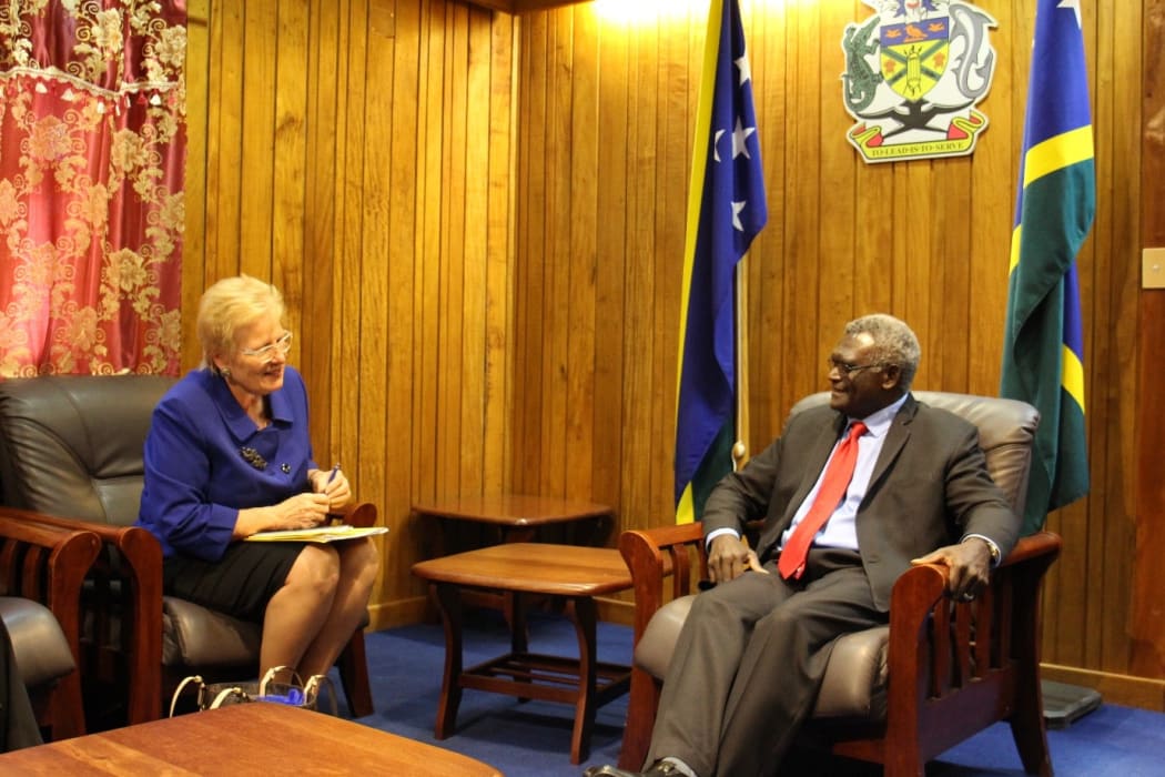 US Ambassador to  Papua New Guinea, Solomon Islands and Vanuatu, Catherine Ebert-Gray (L) meets with Solomon Islands Prime Minister Manasseh Sogavare.