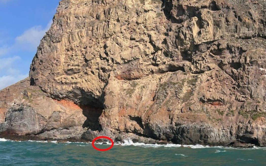 The upturned hull of the capsized boat can be seen in the red circle.