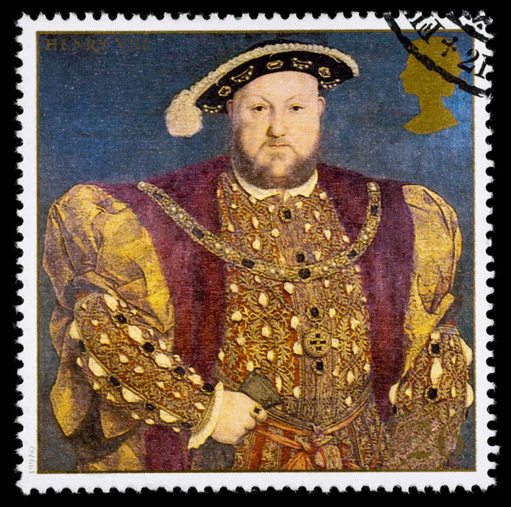 A postage stamp depicting Henry VIII.