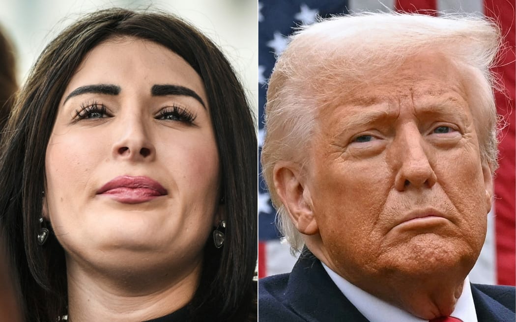 This combination of pictures created on April 3, 2025 shows, L-R, Laura Loomer on July 6, 2019 in Washington, DC and US President Donald Trump at the White House in Washington, DC, on April 2, 2025.