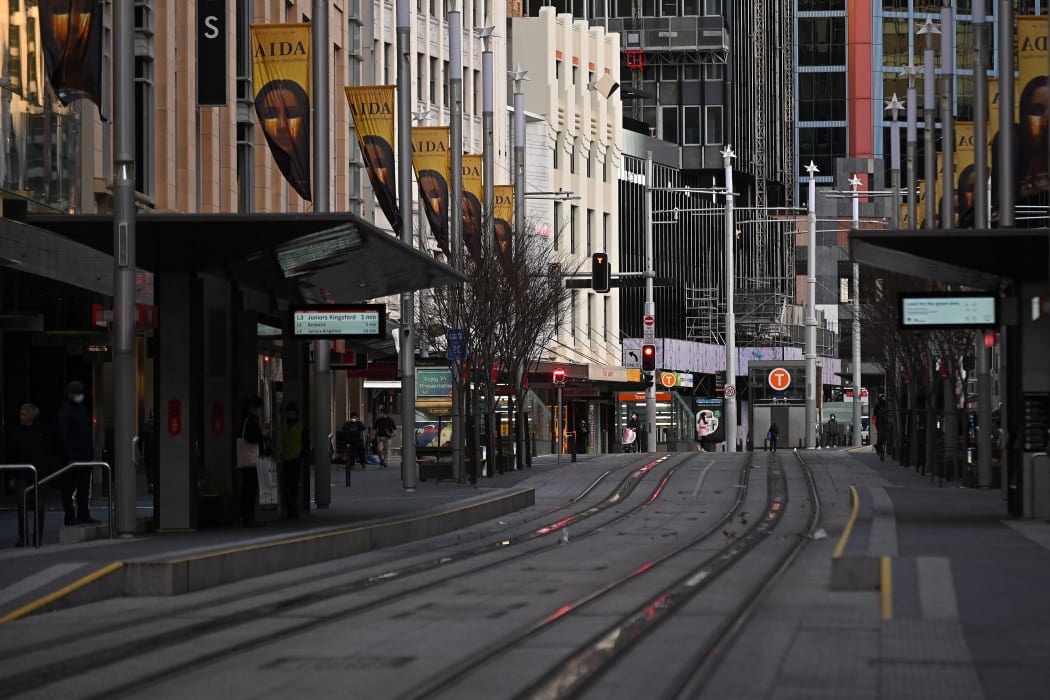 The George Street promenade, Sydney, pictured on usually busy Saturday afternoon, on 17 July 2021, after authorities ordered new Covid-19 restrictions.