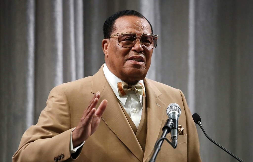 (FILES) In this file photo taken on November 16, 2017, Nation of Islam Minister Louis Farrakhan delivers a speech at the Watergate Hotel in Washington, DC.