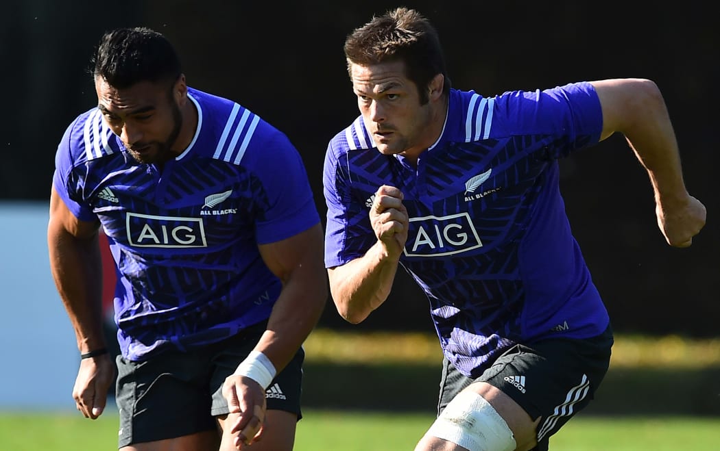 Victor Vito and Richie McCaw at a training session in Cardiff,  earlier this week.