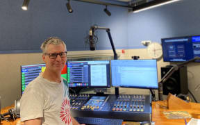 Bryan Crump and the new RNZ Concert desk.