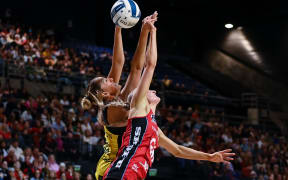 Martina Salmon of the Central Pulse and Jane Watson of the Tactix tussle for the ball  during the ANZ Premiership Netball match, Tactix Vs Pulse, at Wolfbrook Arena, Christchurch, New Zealand, 16th June 2024. Copyright photo: John Davidson / www.photosport.nz