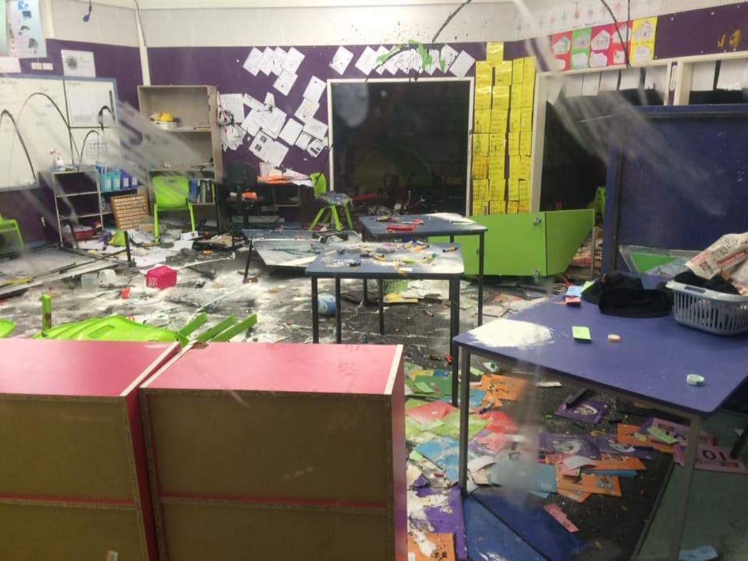 Trashed classroom at Te Kura Kaupapa Maori o Kaikohe