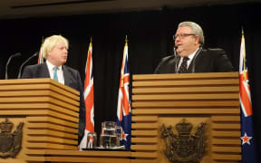 UK Foreign Secretary Boris Johnson and New Zealand Foreign Minister Gerry Brownlee speak following a bilateral meeting.
