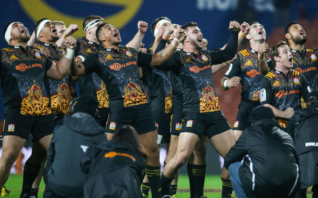 Chiefs players perform the haka before their game against Wales 2016.