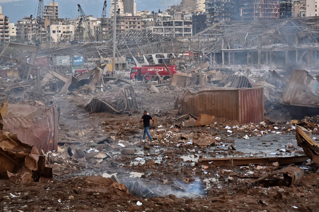 A picture shows the scene of an explosion near the the port in the Lebanese capital Beirut on August 4, 2020.