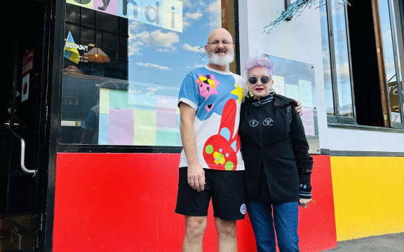 Woof! Bar owner Josh Thomas with pop icon Cyndi Lauper.
