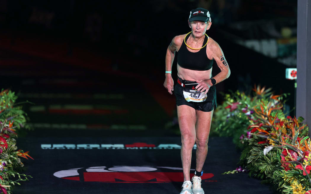 Natalie Grabow of the United States completes the 2025 IRONMAN World Championship Women's Race on October 11, 2025 in Kailua Kona, Hawaii.