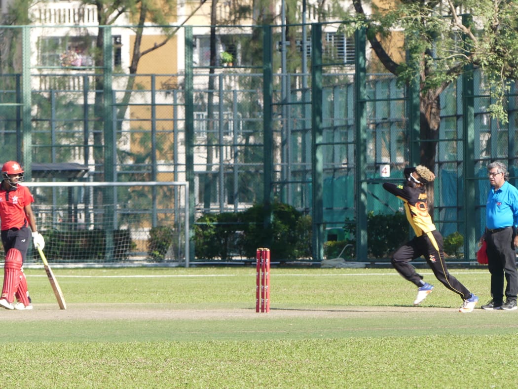 Charles Amini Junior in action during the second one dayer vs Hong Kong.