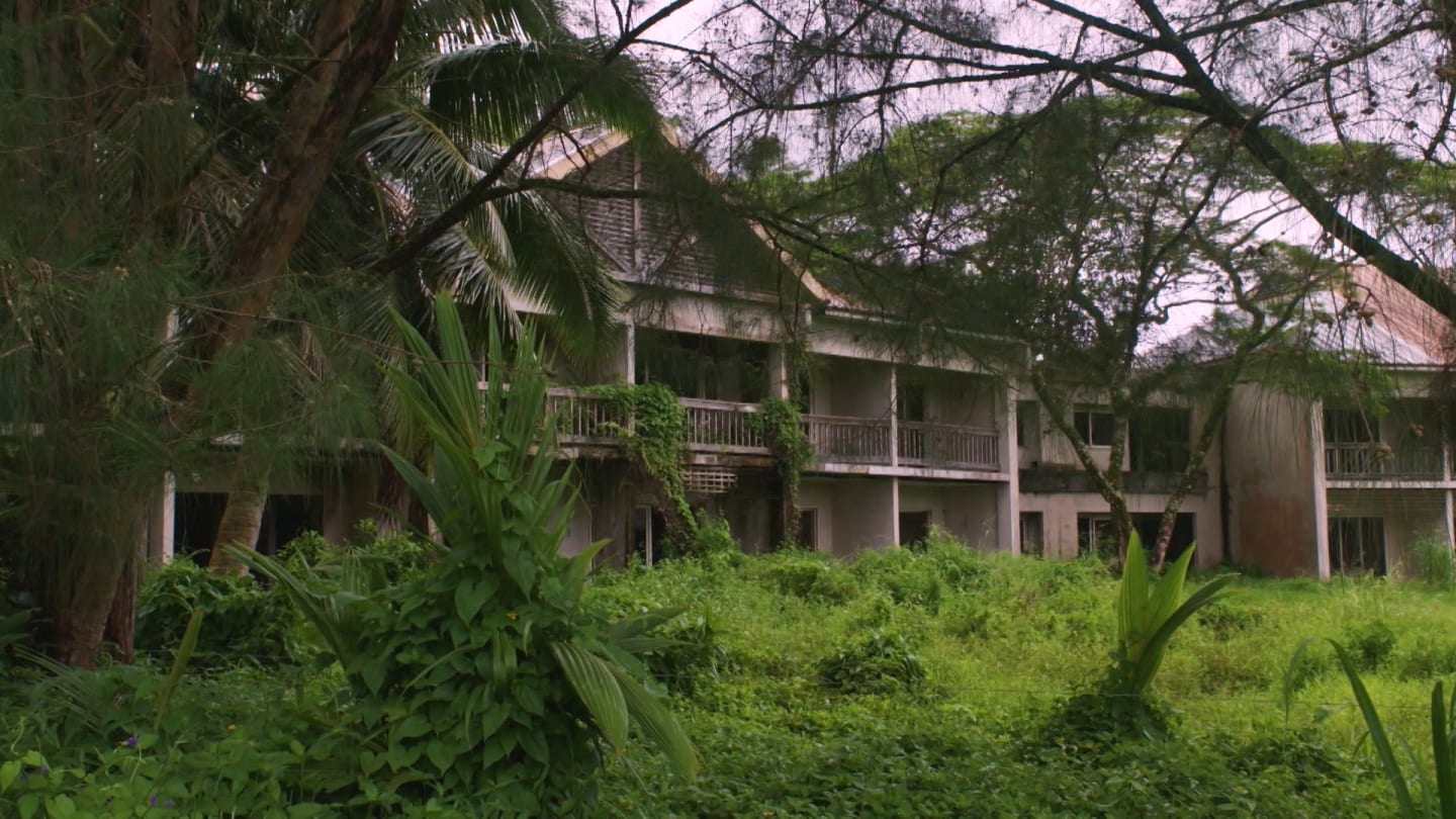 The Sheraton Hotel in its current overgrown and derelict state