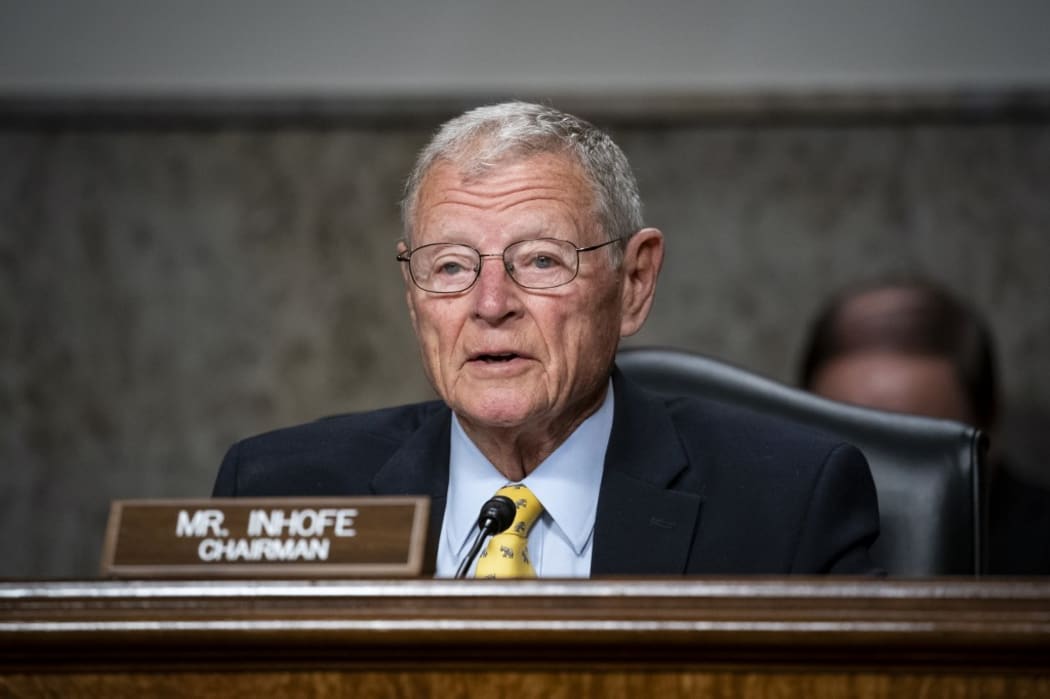 WASHINGTON, DC - MAY 7: Senator Jim Inhofe, a Republican from Oklahoma and chairman of the Senate Armed Services Committee, speaks