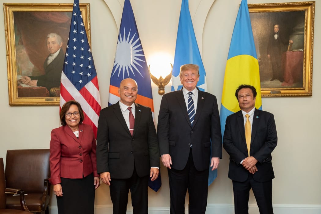 President of the Republic of the Marshall Islands Hilda Heine, and President of the Federated States of Micronesia David Panuelo, US President Donal Trump and President of the Republic of Palau Tommy E. Remengesau.
