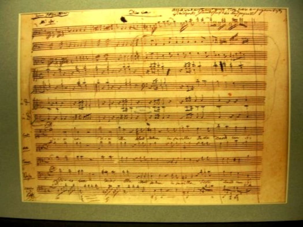 Facsimile of Dies Irae page from Requiem in D minor by Mozart