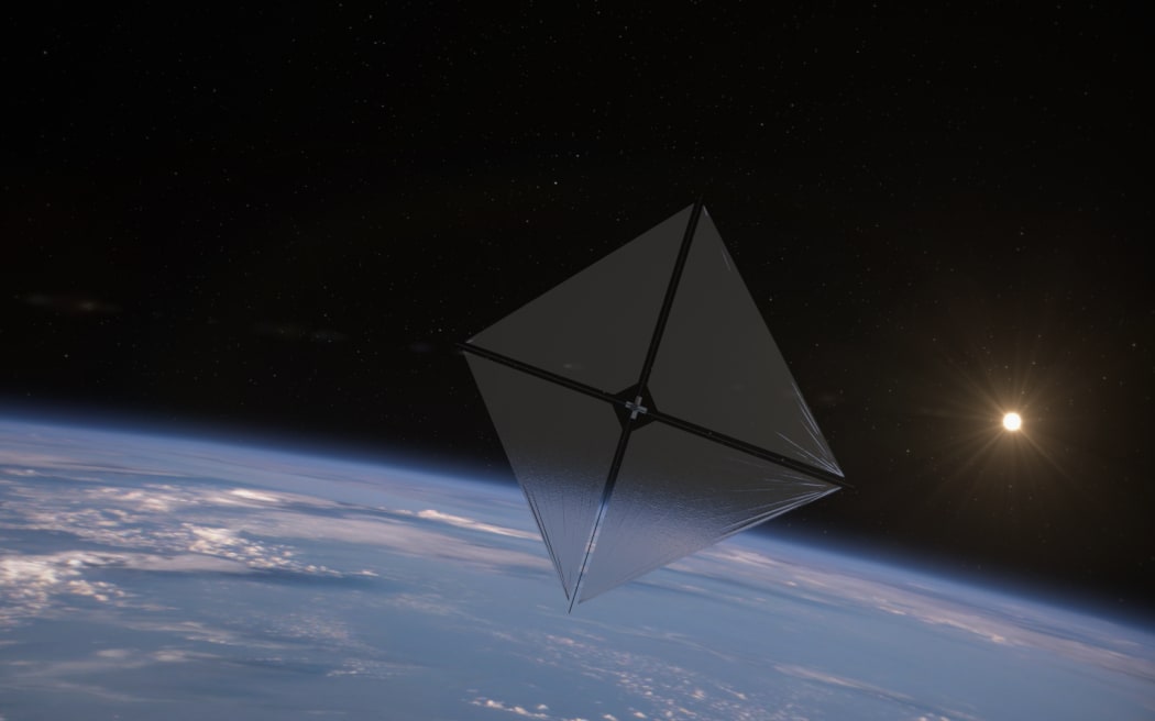 An artist's impression of the Advanced Composite Solar Sail System spacecraft sailing in space using the energy of the Sun.
