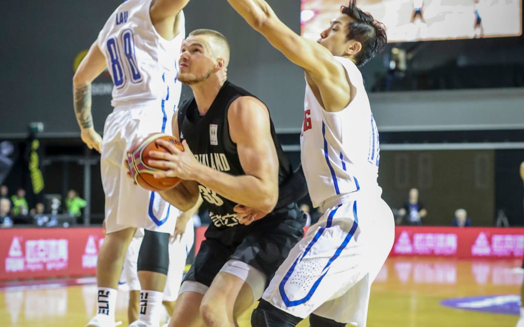 Tall Blacks centre Jack Salt prepares to launch for a lay-up against Hong Kong.