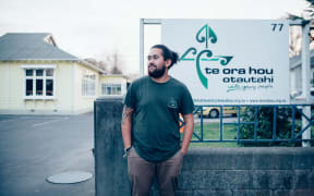 Youth worker Kiwa Kahukura-Denton at his workplace, Te Ora Hou Ōtautahi.