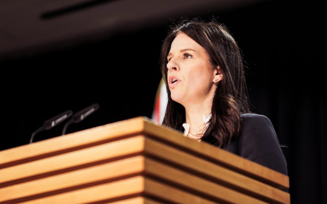 Erica Stanford speaking at a press conference on Wednesday.