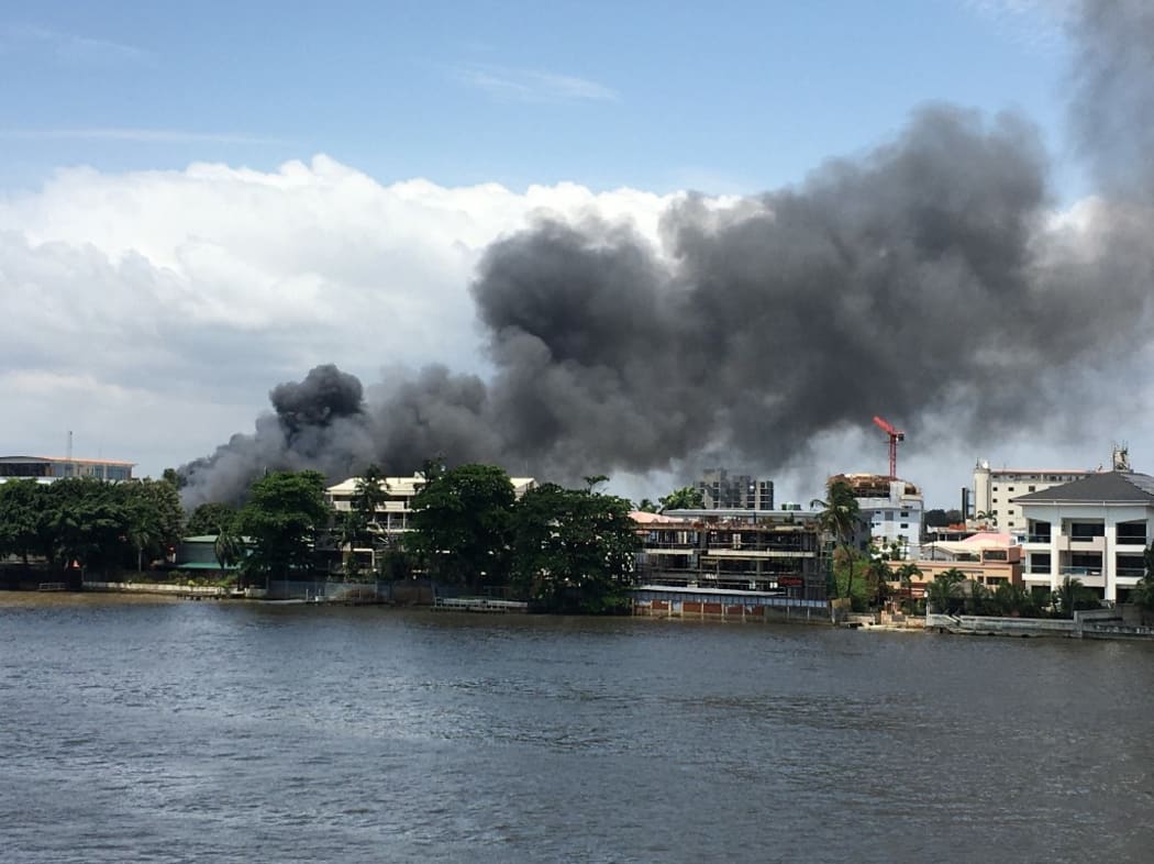 A general view of smoke arising from the Ikoyi prison that is on fire in Lagos on October 22, 2020.