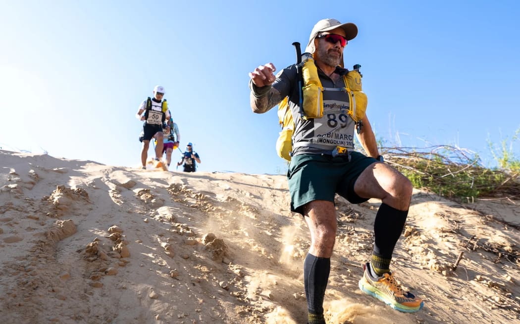 Inia Raumati taking part in a Ultramarathon in Gobi.

For use only with story on Inia Raumati - Not for generic use