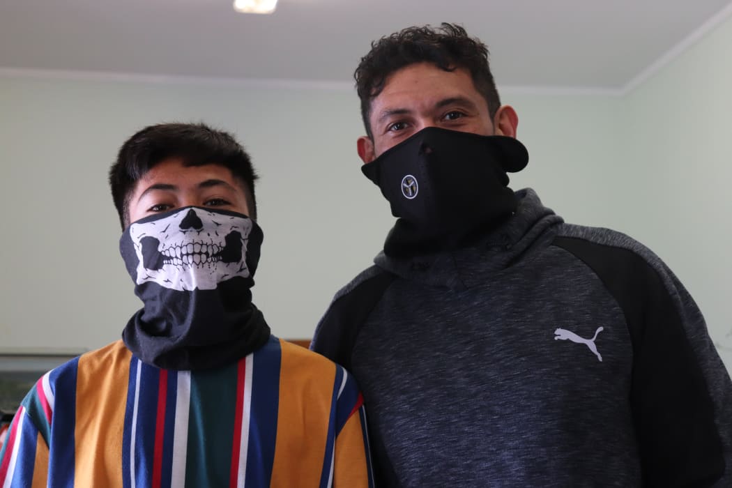 Oryn Fasso and his father Anton after their second vaccination in Wairoa.