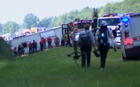 Authorities responding to a bus crash on the New York Thruway.