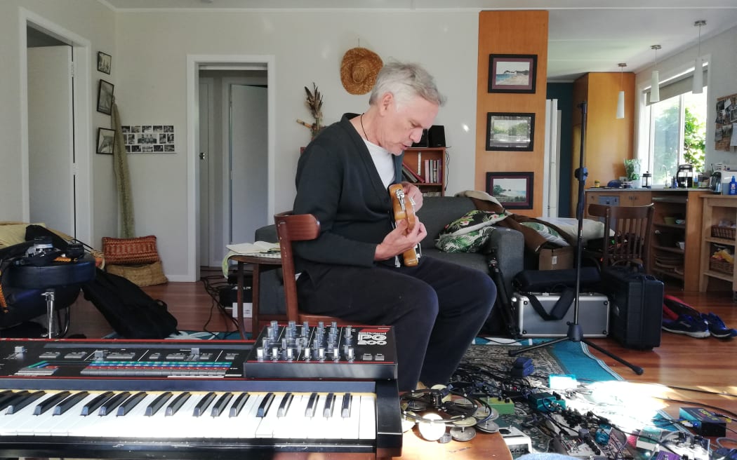 New Zealand rock musician Shayne Carter working on the 2024 album The Big Sulk - a collaboration with classical composer Louisa Nicklin.