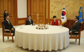 outh Korean Foreign Minister Yun Byung-se, Japan's Fumio Kishida, South Korea President Park Geun-hye and Chinese Foreign Minister Wang Yi met at the presidency in Seoul