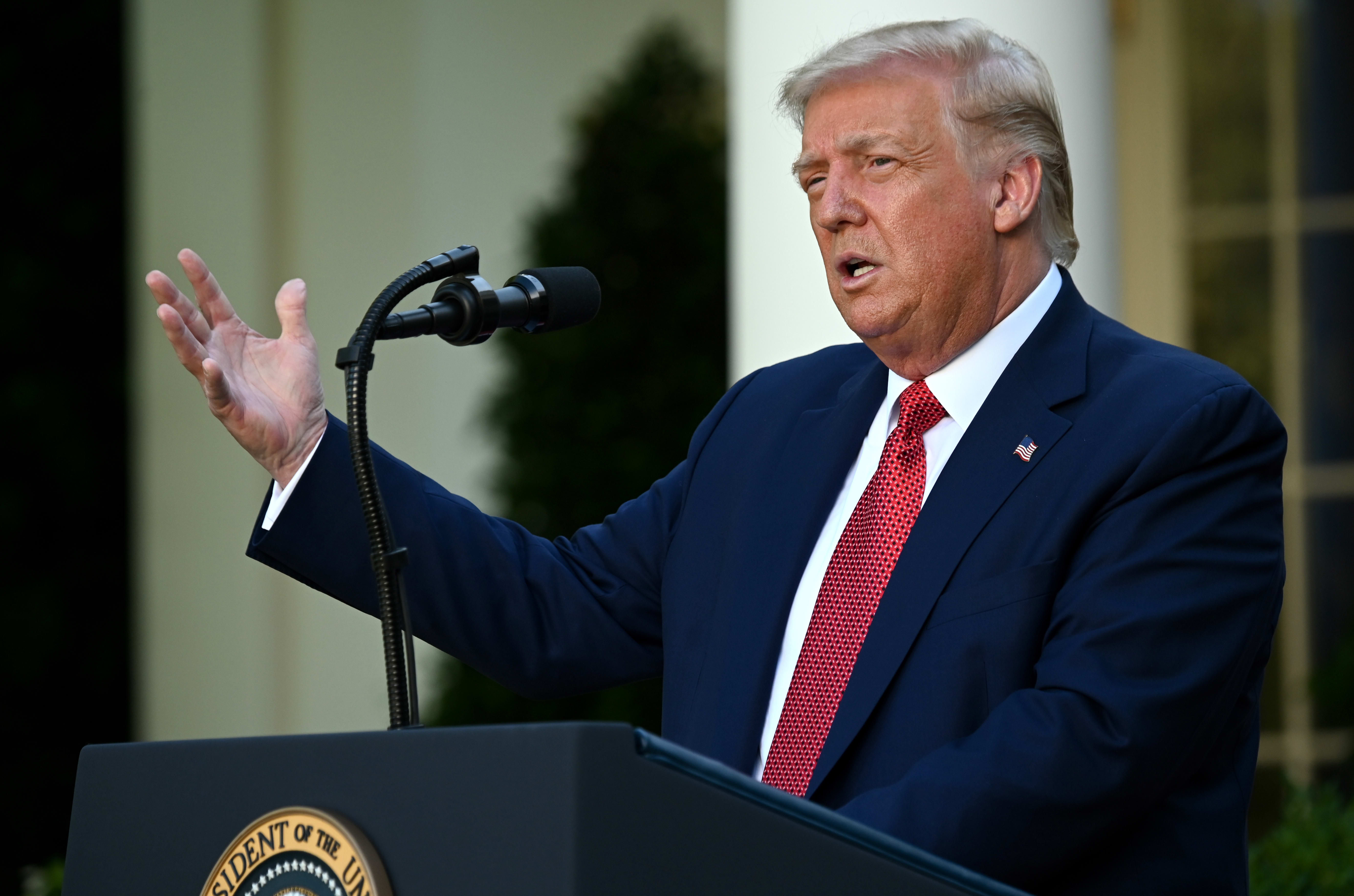 US President Donald Trump delivers a press conference in the Rose Garden of the White House in Washington, DC, on July 14, 2020.