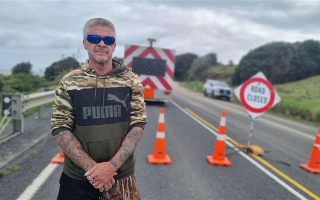 Mōkau Butcher Bryan Lester was unable to get past the road closure today to check on his stock.
