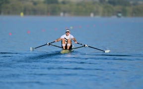 Mahe Drysdale, West End Rowing Club, racing the qualification heats at the 2021 New Zealand Rowing Championships, on Lake Ruataniwha, Twizel, New Zealand. Thursday  18 February 2021.
