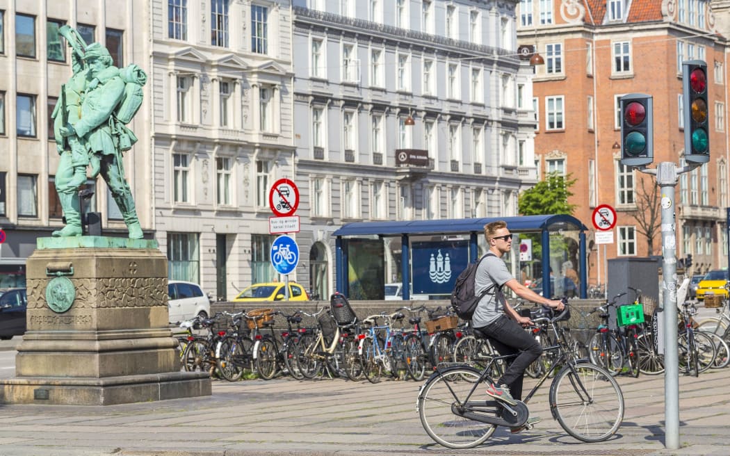 Denmark, Zealand, Copenhagen, downtown, Boulevard H. C. Andersens, late 19th century artery with a memorial statue for wars of 1848 and 1864
