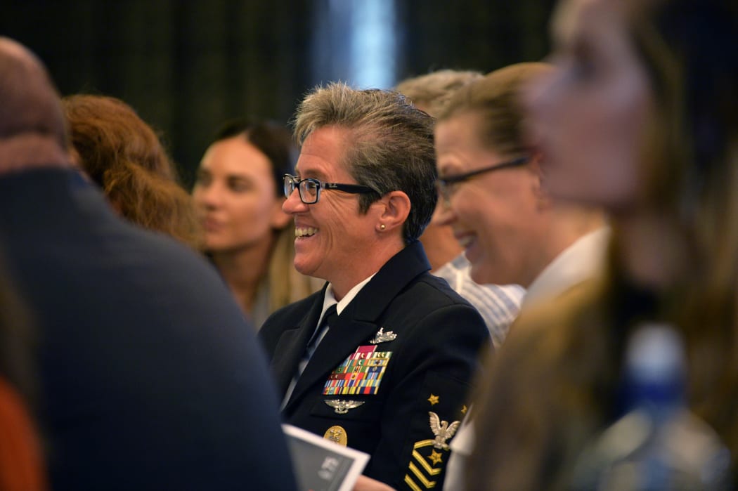 US Fleet Master Chief Susan Whitman at a conference celebrating 30 years of women at sea in New Zealand Navy.