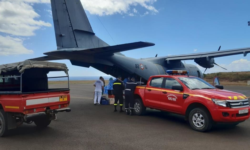 French military Casa plane in Nuku Hiva