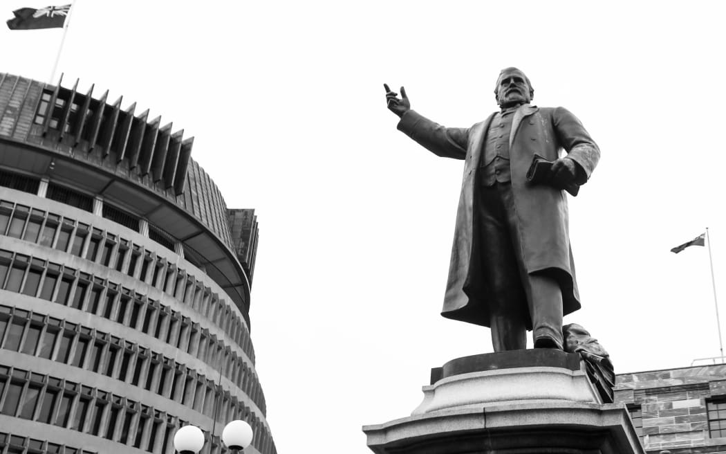 The statue of Premier Richard Seddon in front of Parliament.