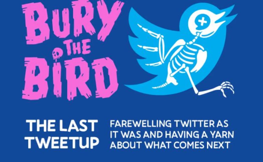 Poster for the Bury the Bird gathering in Auckland discussing what went wrong with Twitter (now X) and what the future holds for social media' relationship with journalism.