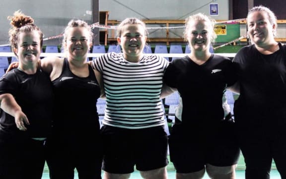 NZ World Dwarf Games team. From left, Zena Sargison, Ella Sargison, Nina Kersten, Claire Keefer and Amy Dunn.