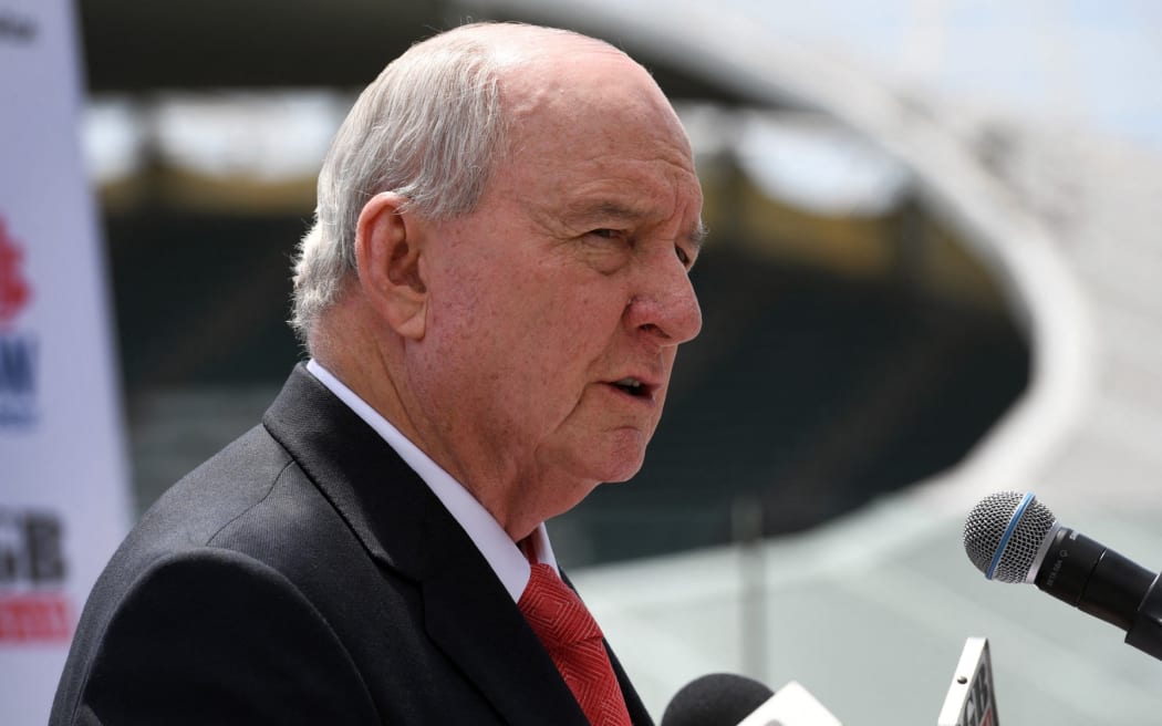 Barbarians rugby coach Alan Jones speaks at a press conference in Sydney on October 13, 2017, ahead of their match against the Australian Wallabies. The Barbarians take on the Wallabies in Sydney on October 28. (Photo by WILLIAM WEST / AFP)