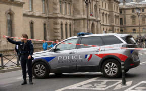 France, Paris, 2023-10-14. National police vehicle. Evacuation of the Louvre museum and perimeter closed for security reasons in the context of an emergency attack alert in France. Rivoli street. Photograph by Laure Boyer / Hans Lucas.
France, Paris, 2023-10-14. Vehicule de la Police nationale. Evacuation du musee du Louvre et perimetre ferme pour raisons de securite dans un contexte d alerte urgence attentat en France. Rue de Rivoli. Photographie par Laure Boyer / Hans Lucas. (Photo by Laure Boyer / Hans Lucas / Hans Lucas via AFP)