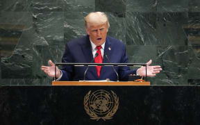 US President Donald Trump delivers remarks to the United Nations General Assembly at the UN headquarters in New York City on September 23, 2025. (Photo by TIMOTHY A. CLARY / AFP)