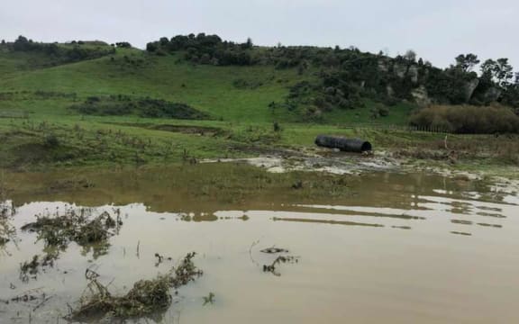 Water running through Tom Hargreaves' Angus stud farm south of Geraldine, South Canterbury.