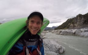 Toby Johnstone kayaks the new Clarence River rapid in Kaikoura.